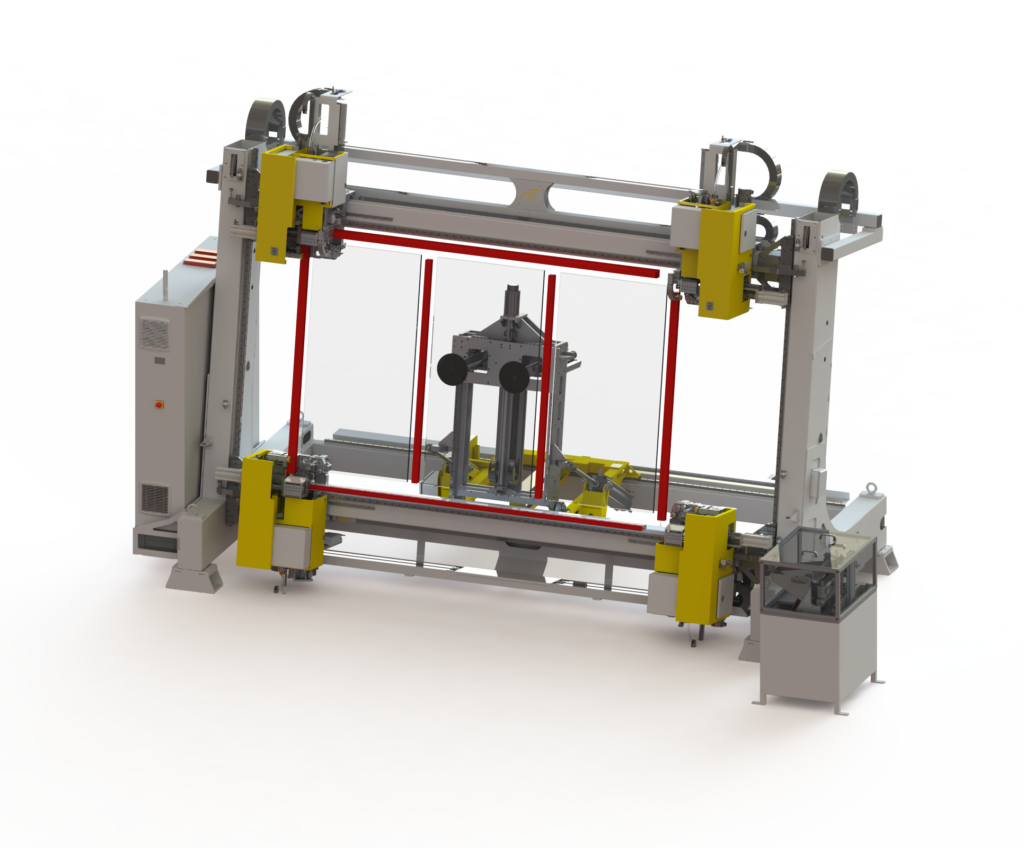 Vertical Machine for Framing and Screwing Sashes Around Glazing