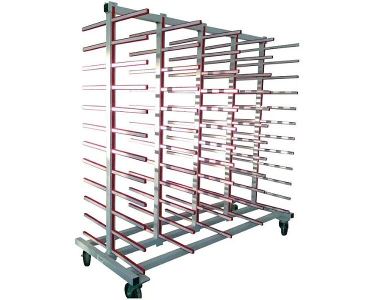 Chariot de stockage et de transport horizontal de profilés pour menuiserie industrielle – RU‑PWD
